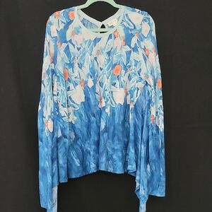 Meadow Rue Blue and Orange Floral Blouse